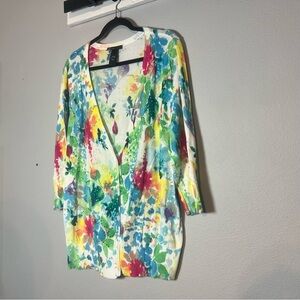 Lane Bryant Button Front Cardigan Sweater Watercolor Floral Jeweled Size 18/20